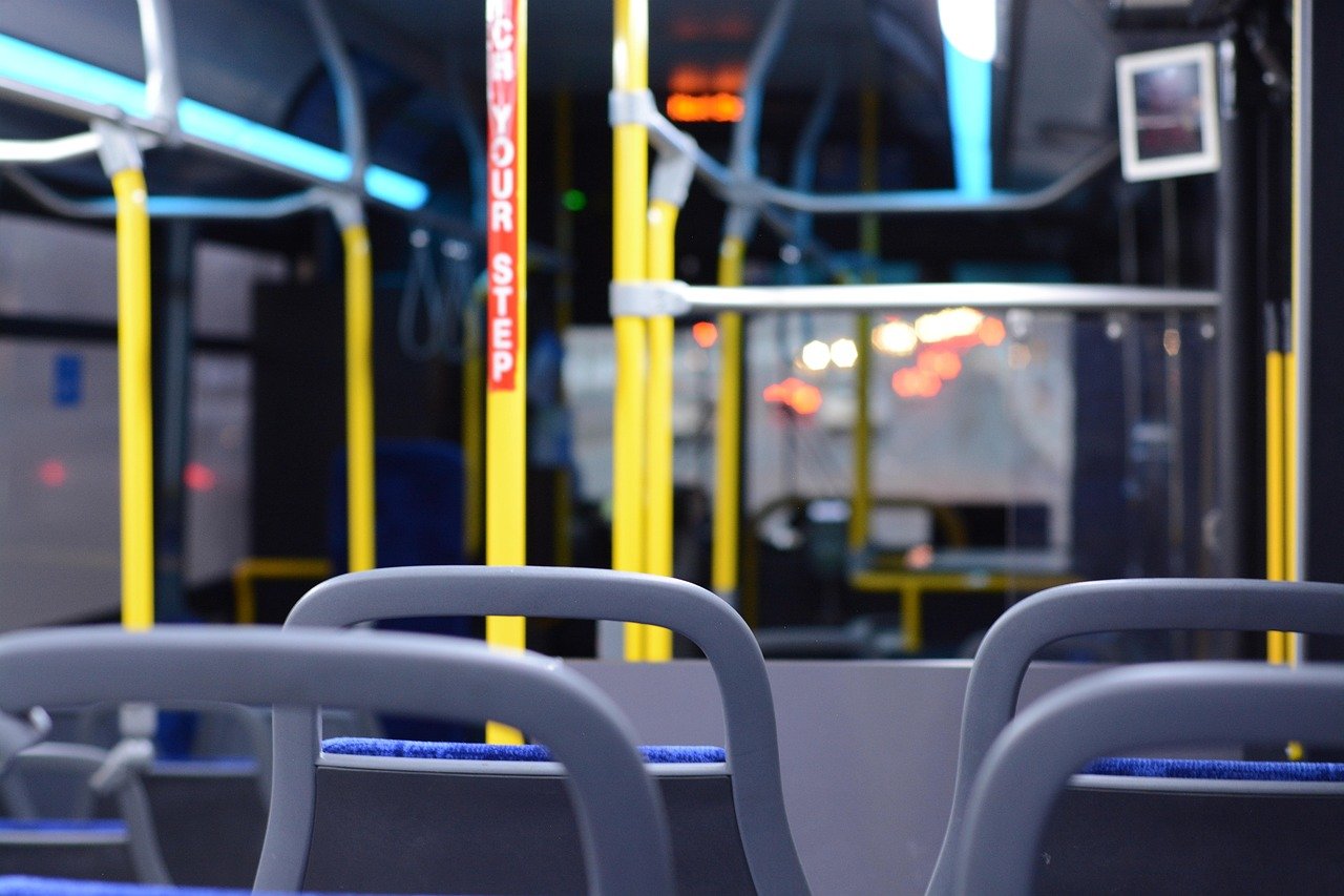 bus, inside, empty, city, transportation, transport, vehicle, journey, public, trip, travel, traffic, blue bus, bus, bus, bus, bus, bus